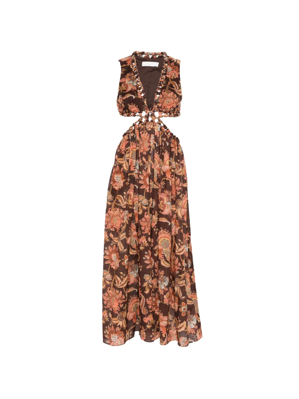 ZIMMERMANN ZIM ASTER MIDI DRESS CHOCOLATE JACOBEAN - Braun