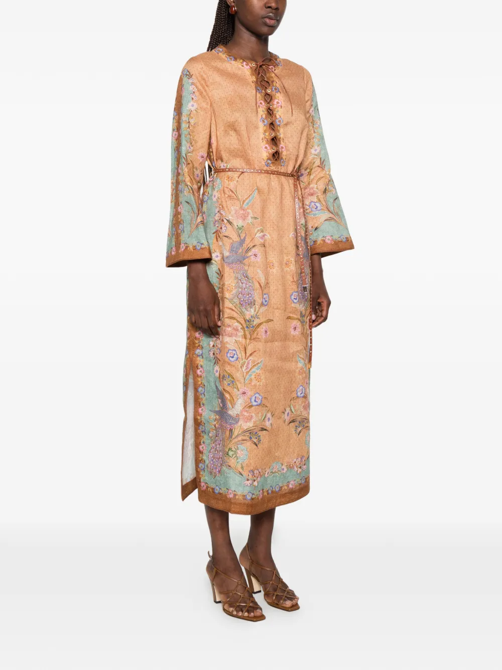 ZIMMERMANN Indra jurk met bloemenprint en veters Beige