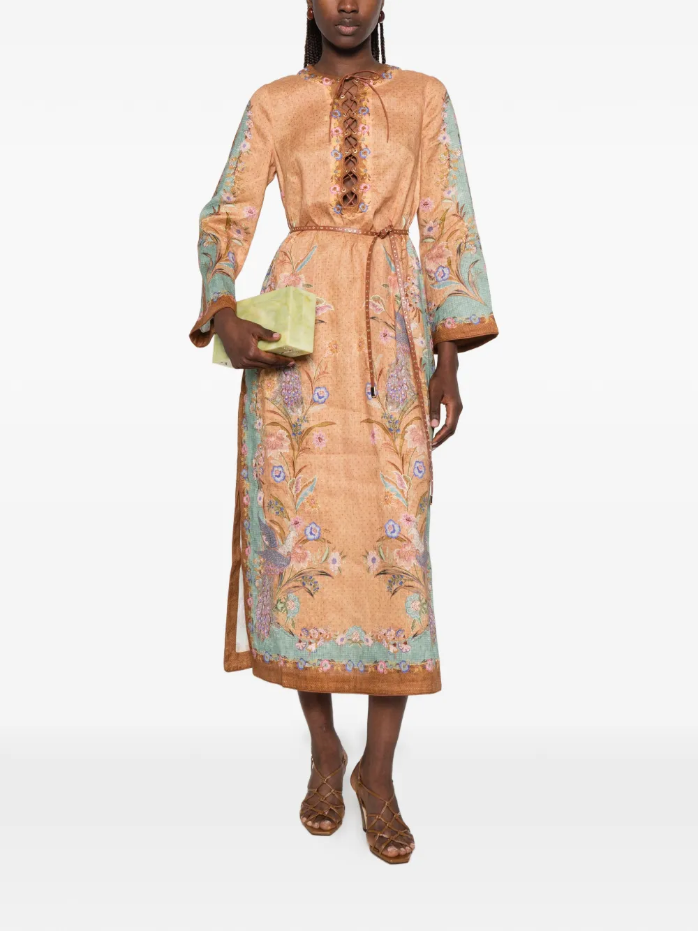 ZIMMERMANN Indra jurk met bloemenprint en veters Beige