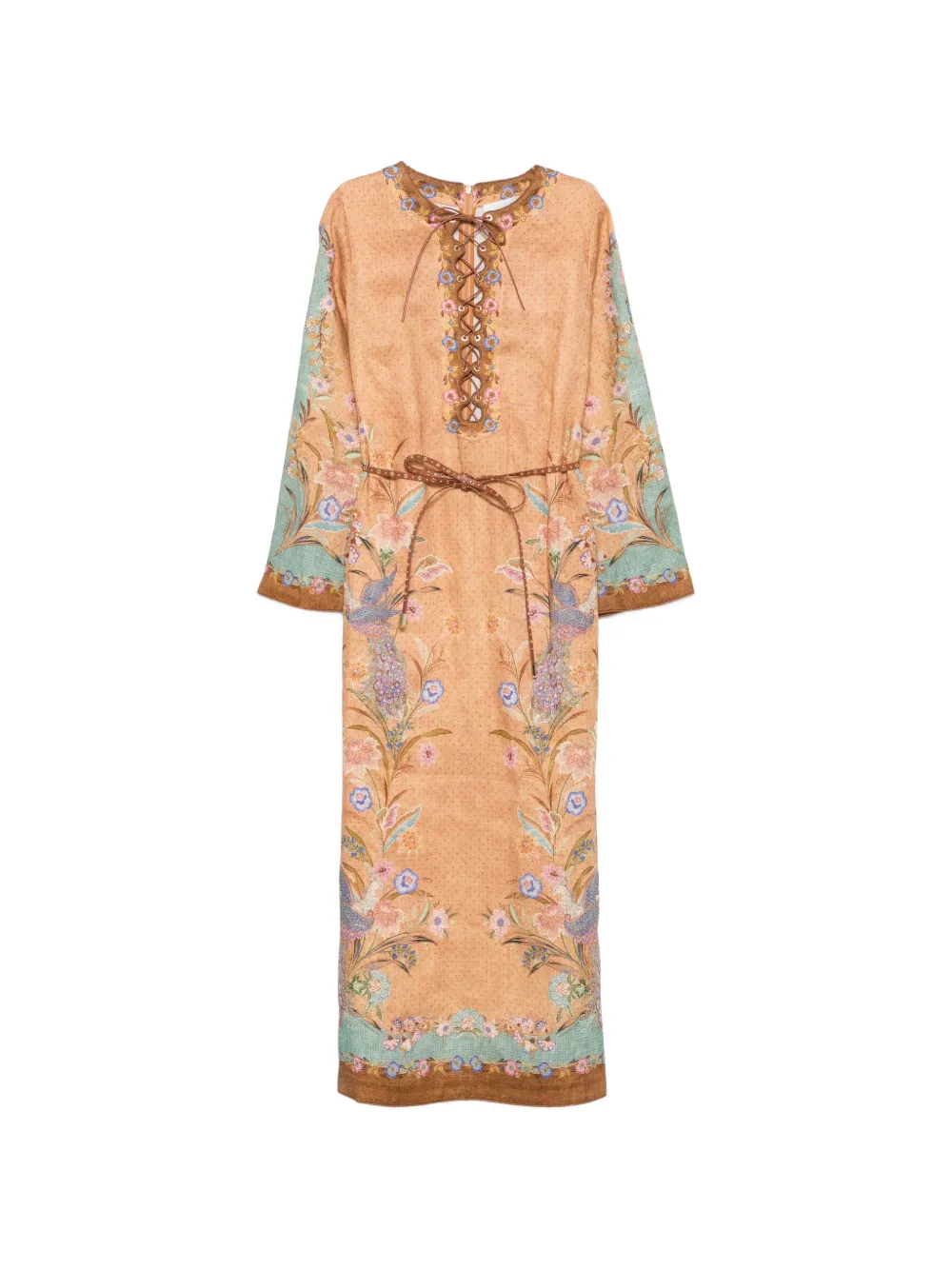 ZIMMERMANN Indra lace-up floral-print midi dress - Toni neutri