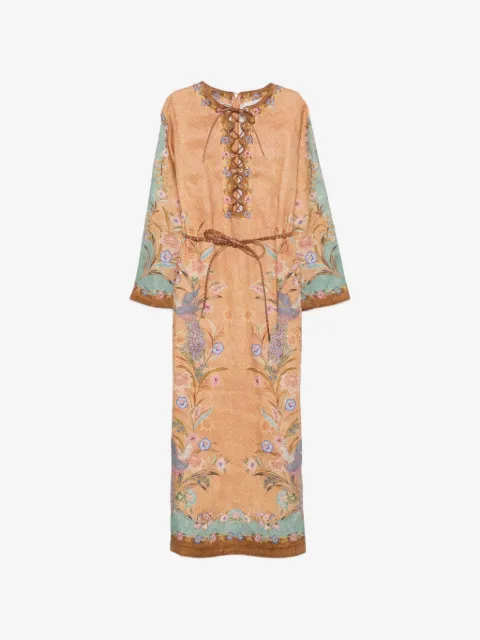 ZIMMERMANN Indra lace-up floral-print midi dress