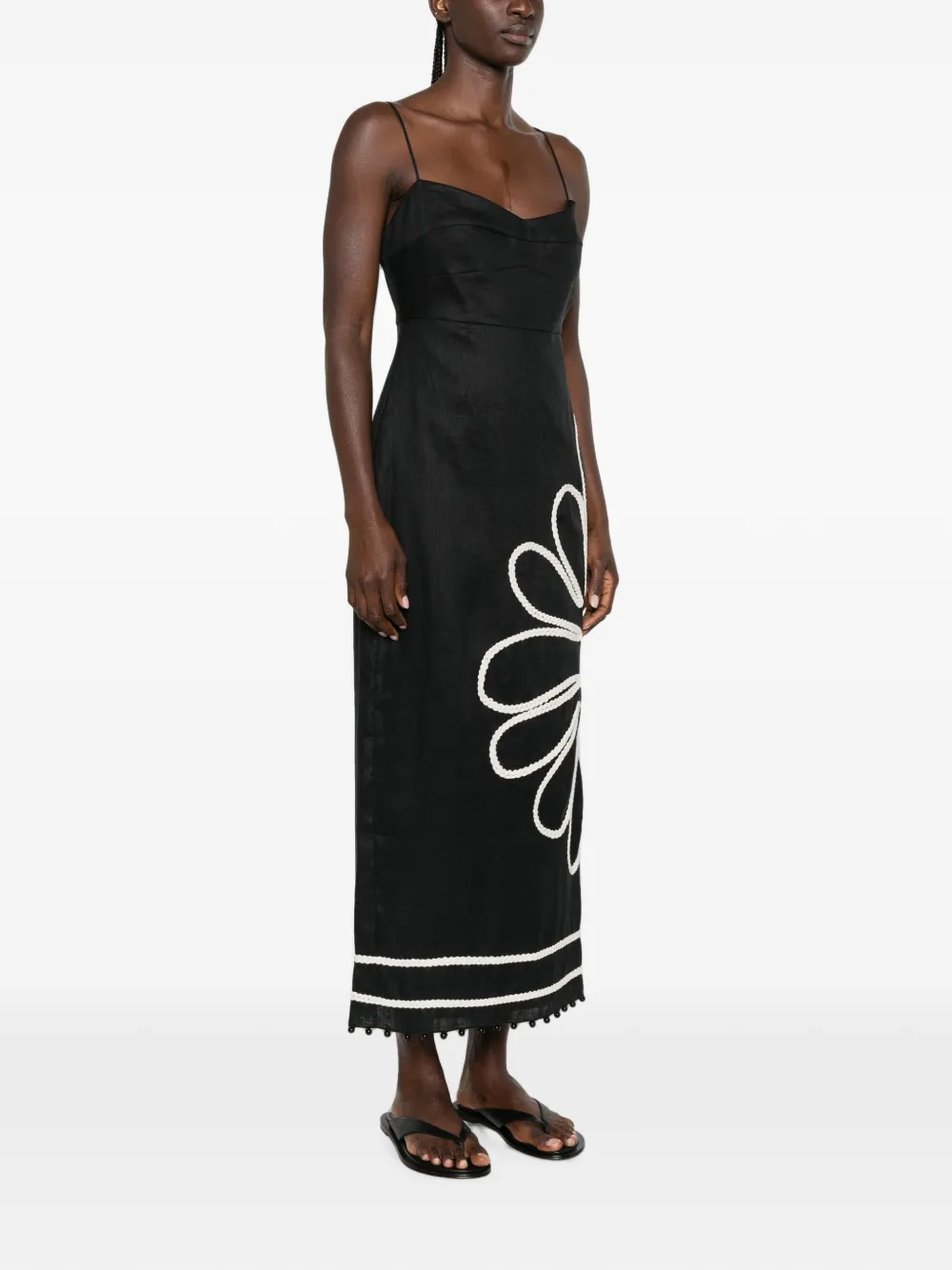 Cala de la Cruz Paloma midi-jurk met gevlochten afwerking Zwart