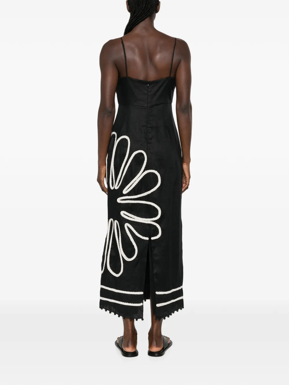 Cala de la Cruz Paloma midi-jurk met gevlochten afwerking Zwart