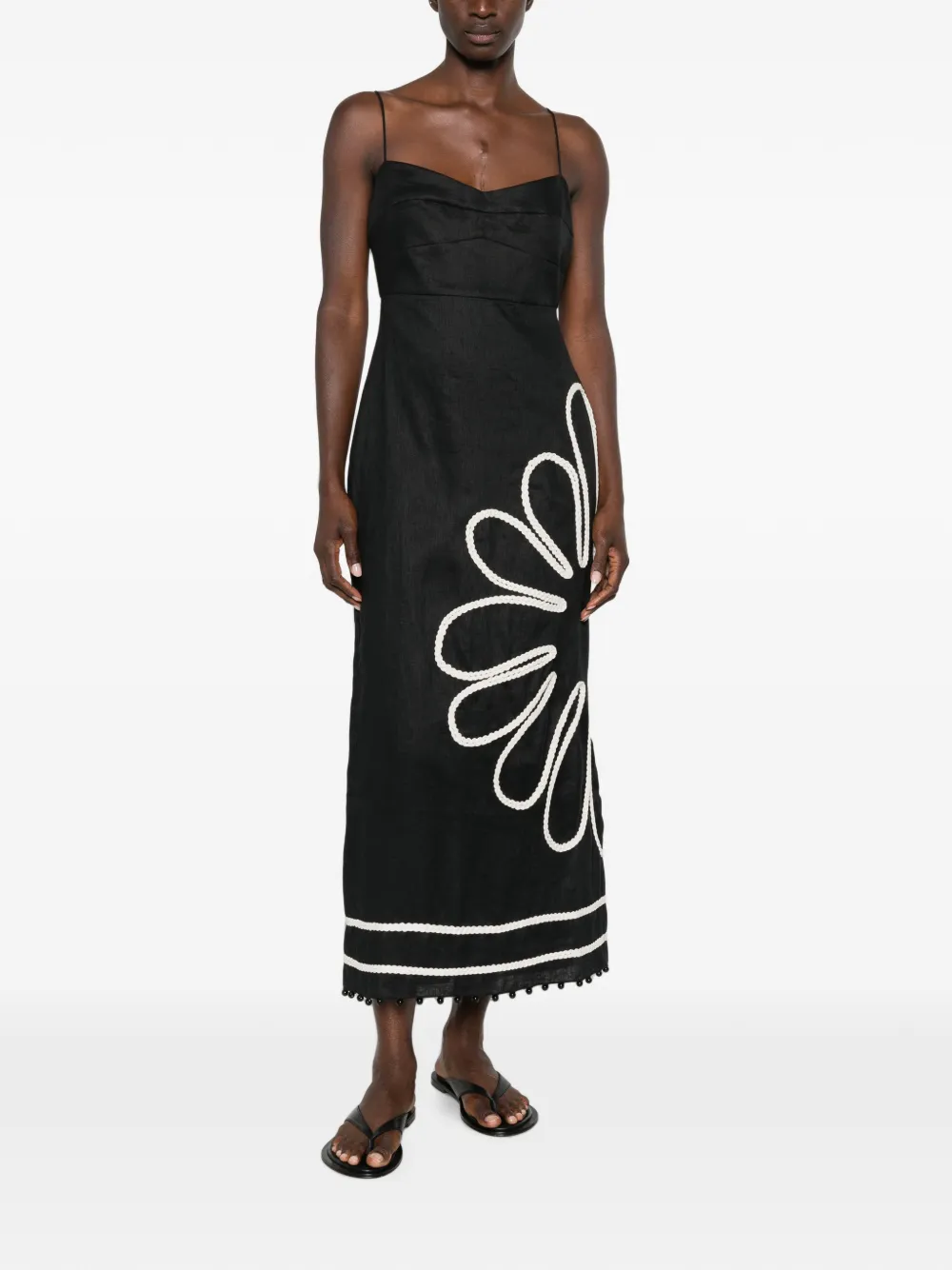 Cala de la Cruz Paloma midi-jurk met gevlochten afwerking Zwart