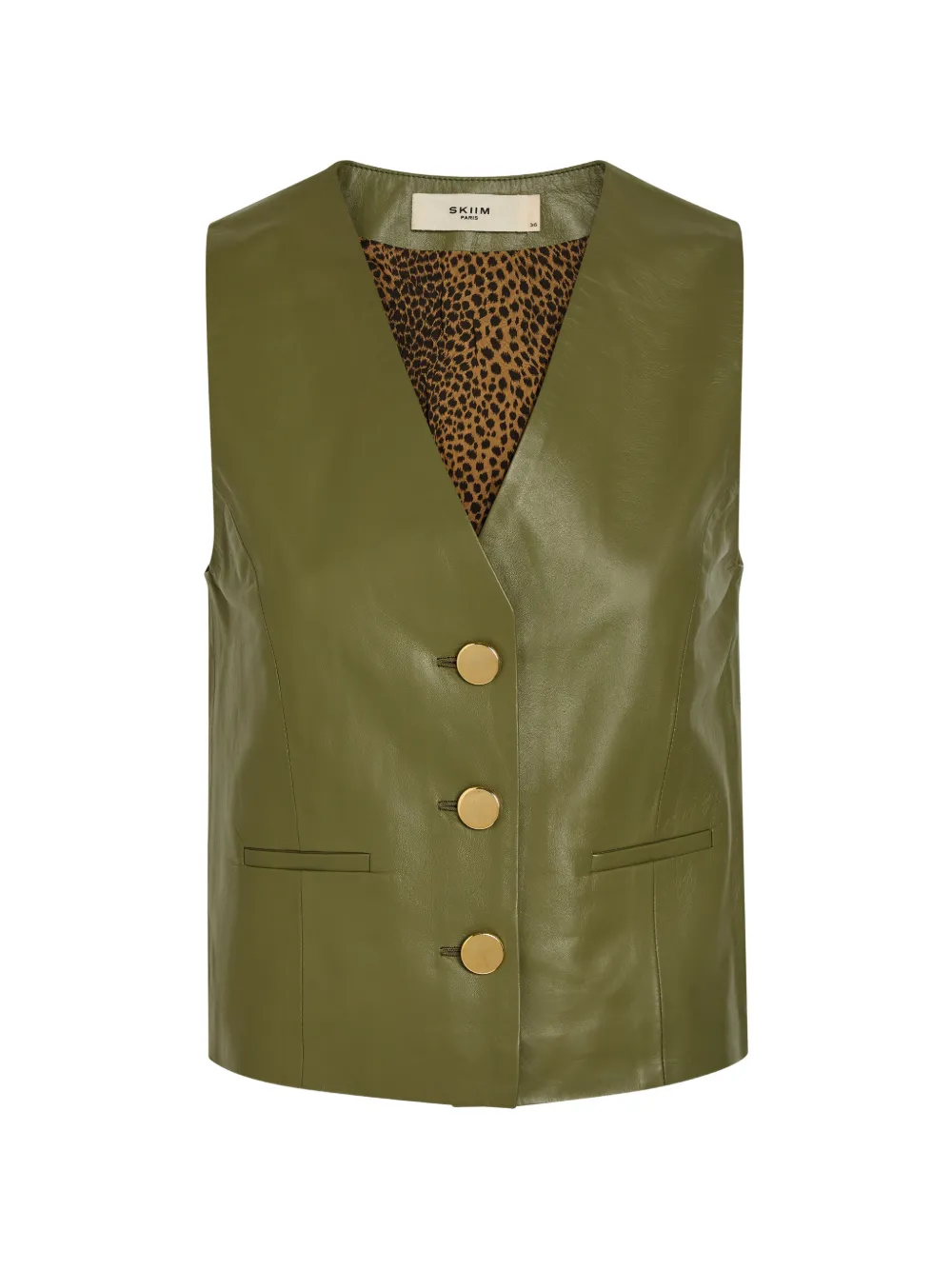 Skiim V-neck Leather Waistcoat In Green