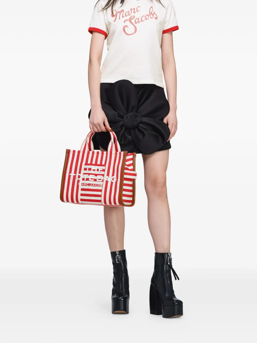 Marc Jacobs The Medium shopper met gestreept canvas Rood