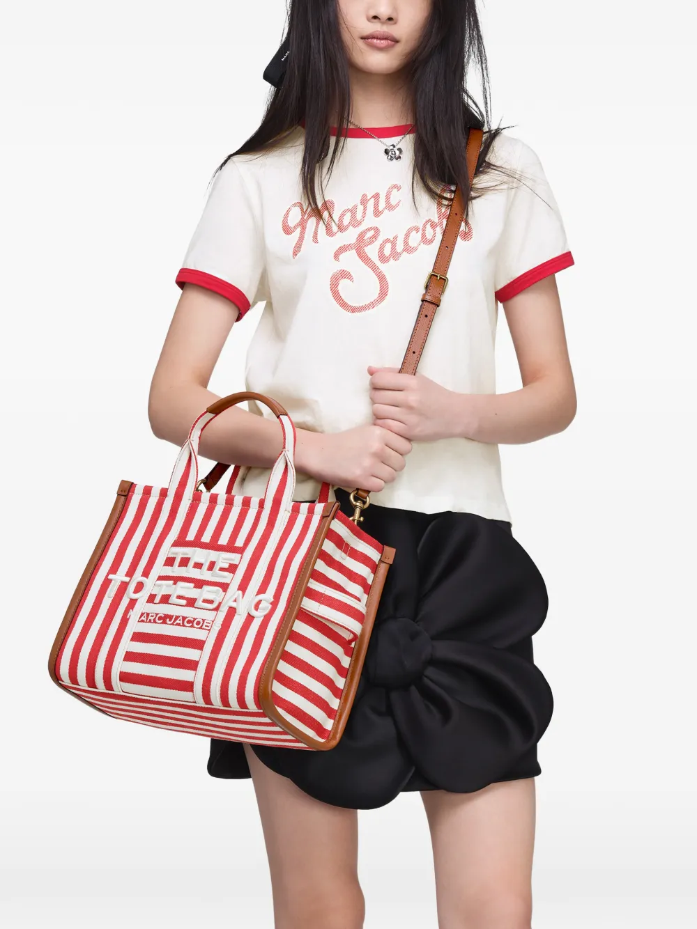 Marc Jacobs The Medium shopper met gestreept canvas Rood