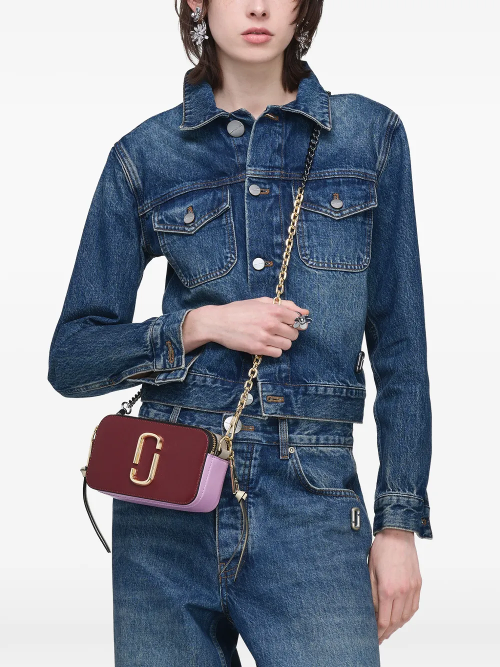 Marc Jacobs Snapshot leren crossbodytas met colorblocking Rood
