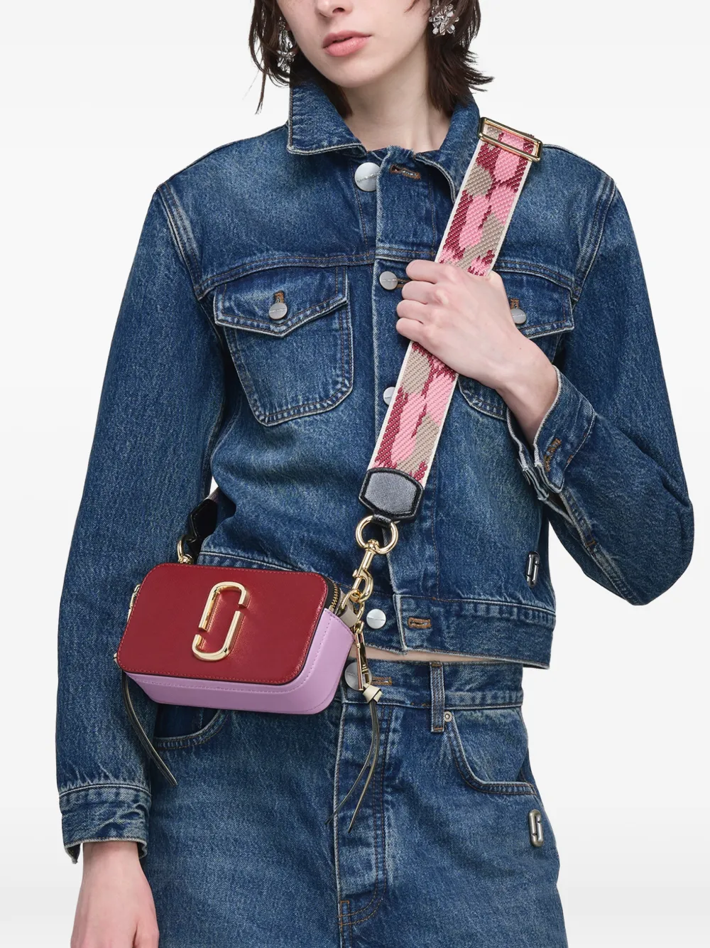 Marc Jacobs Snapshot leren crossbodytas met colorblocking Rood