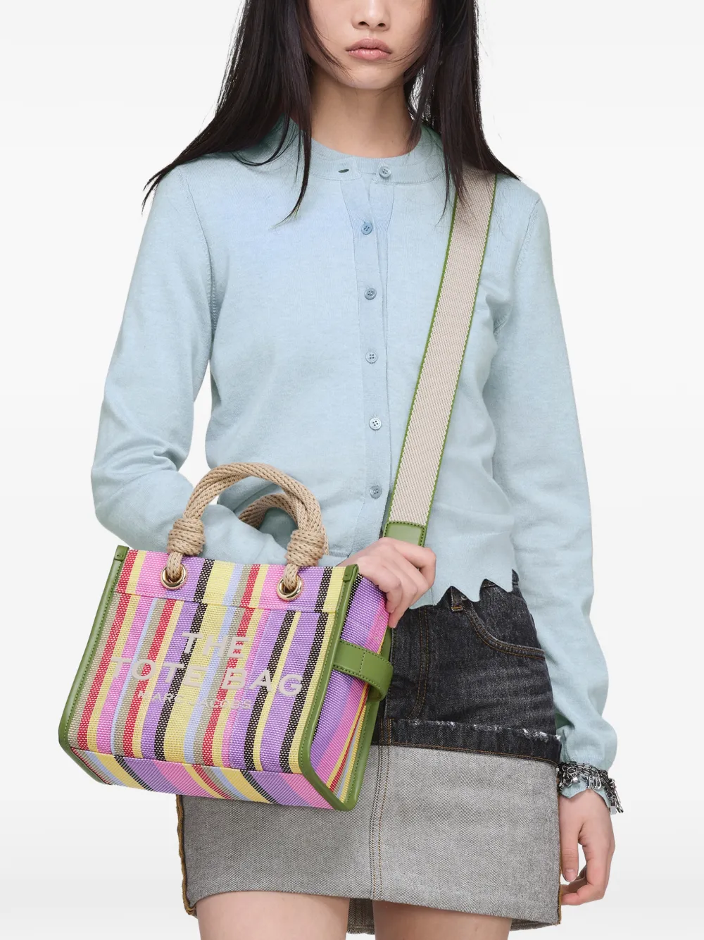 Marc Jacobs Kleine The Stripe mesh shopper Groen