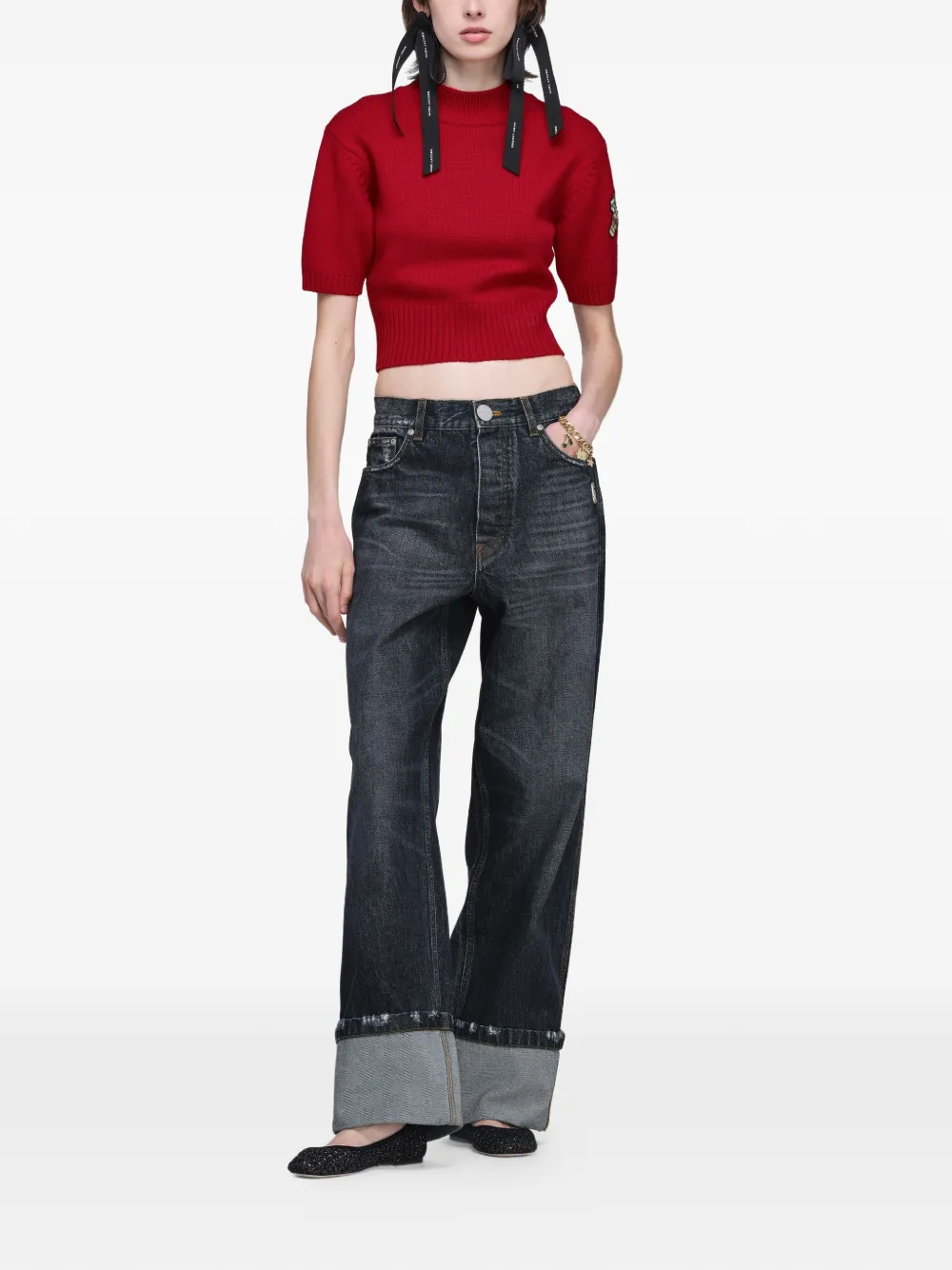 Marc Jacobs Cropped trui met opstaande hals en patch Rood