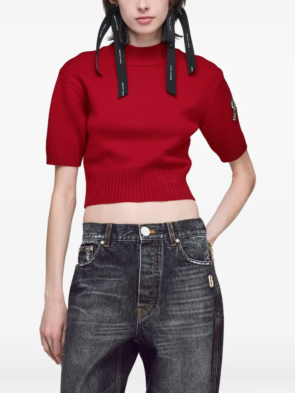 Marc Jacobs Cropped trui met opstaande hals en patch Rood