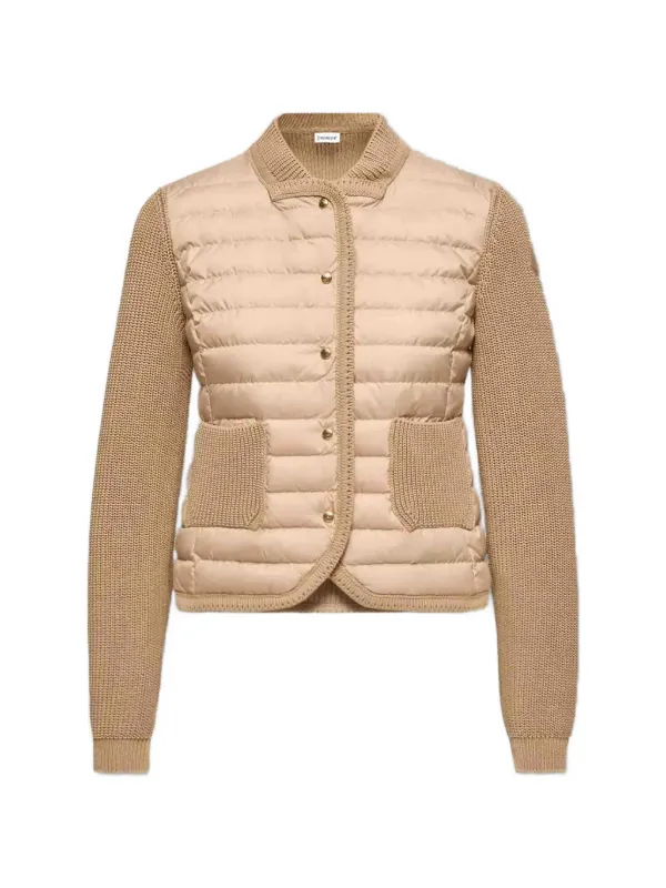 Moncler Panelled Padded Cardigan in Neutrals