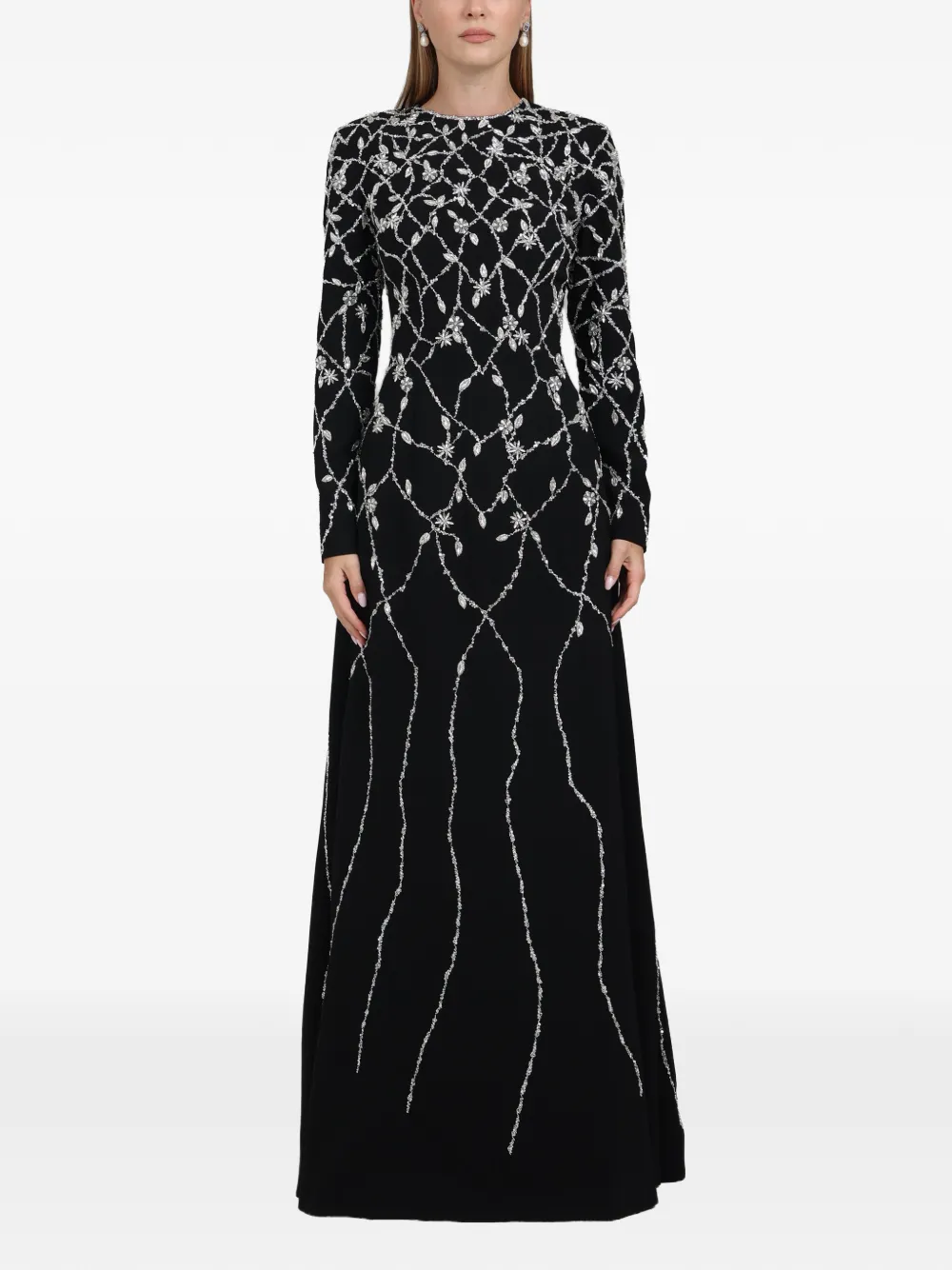 Dina Melwani floral-crystal maxi dress - Nero