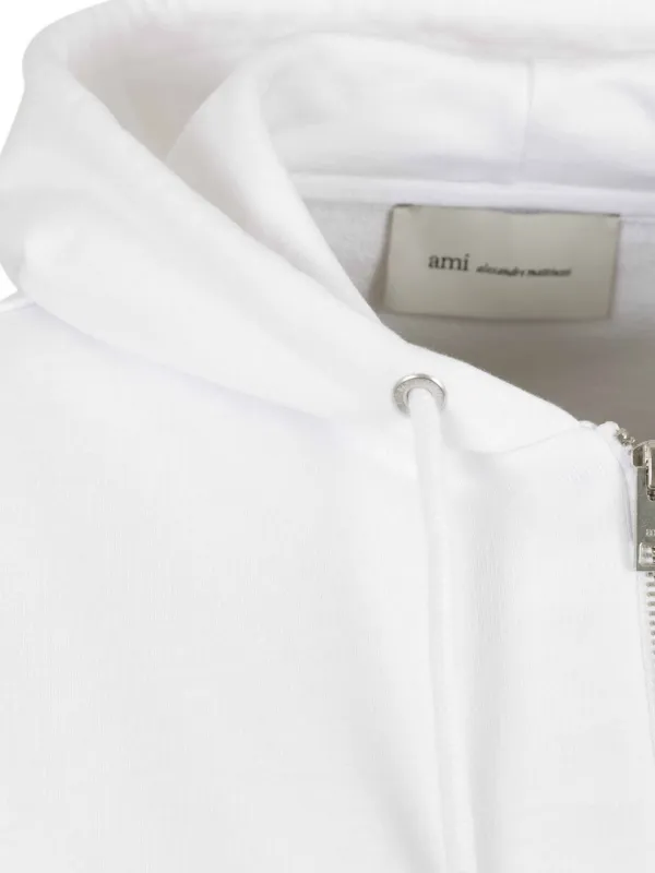 AMI Paris Ami De Coeur Zip Embroidered Hoodie | White | FARFETCH