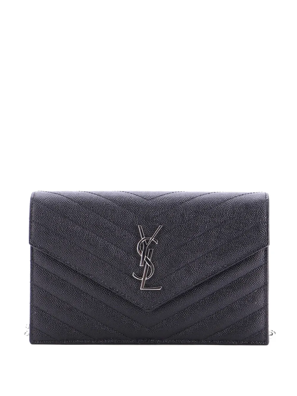 Saint Laurent Pre-Owned Classic Monogram Wallet on Chain Matelasse Chevron Leather Small crossbody bag - Nero