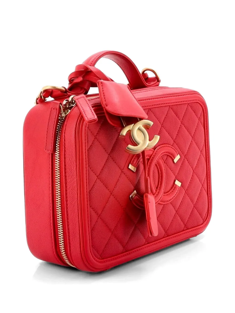 Filigree Vanity Case Quilted Caviar Medium Satchel