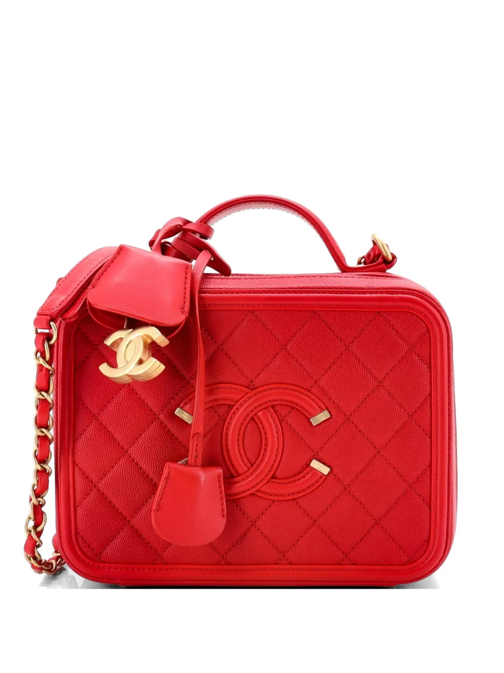 CHANEL Pre-Owned Borsa a tracolla Filigree Vanity Case media in pelle Caviar trapuntata - Rosso