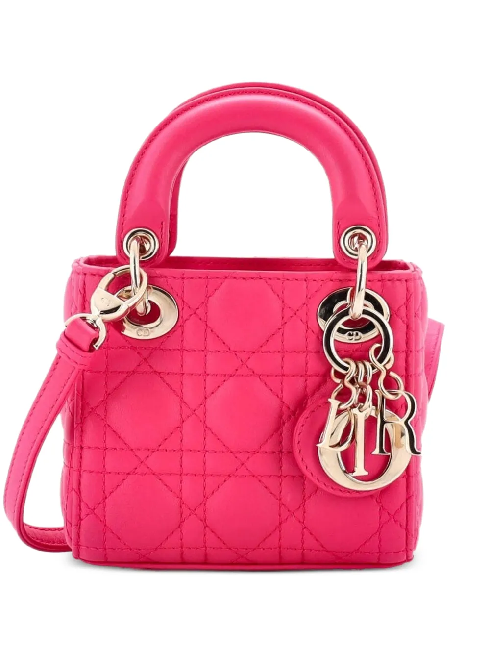 Christian Dior Pre-Owned Borsa a spalla Lady Dior micro in pelle di agnello trapuntata con motivo Cannage - Rosa