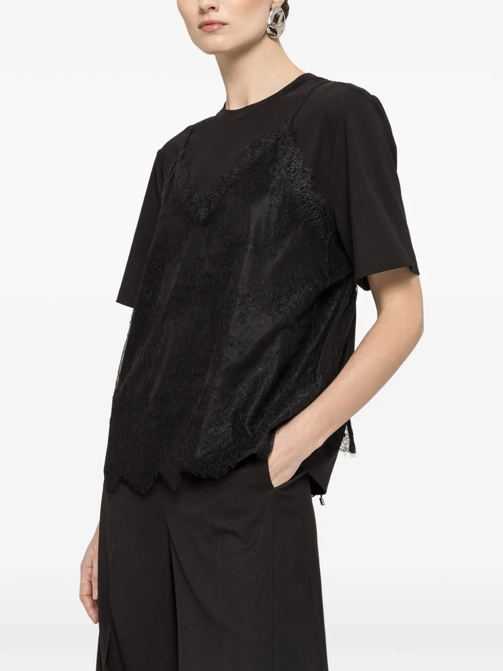 NISSA lace panel T-shirt - Nero