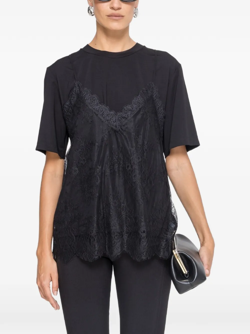 NISSA lace panel T-shirt - Nero
