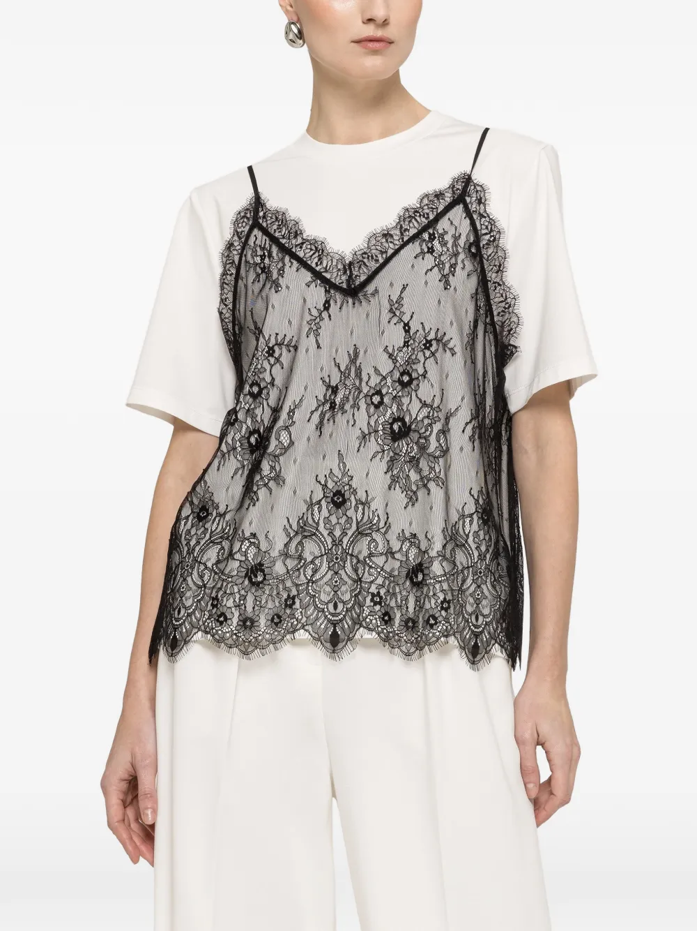 NISSA T-shirt met vlak van kant Wit