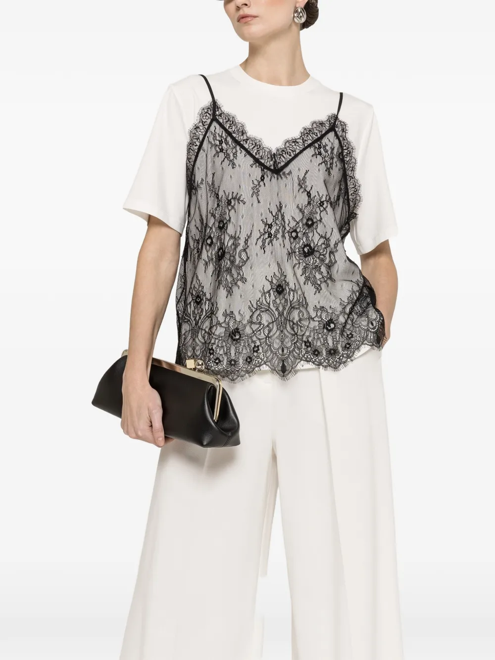 NISSA lace-panel T-shirt - Bianco