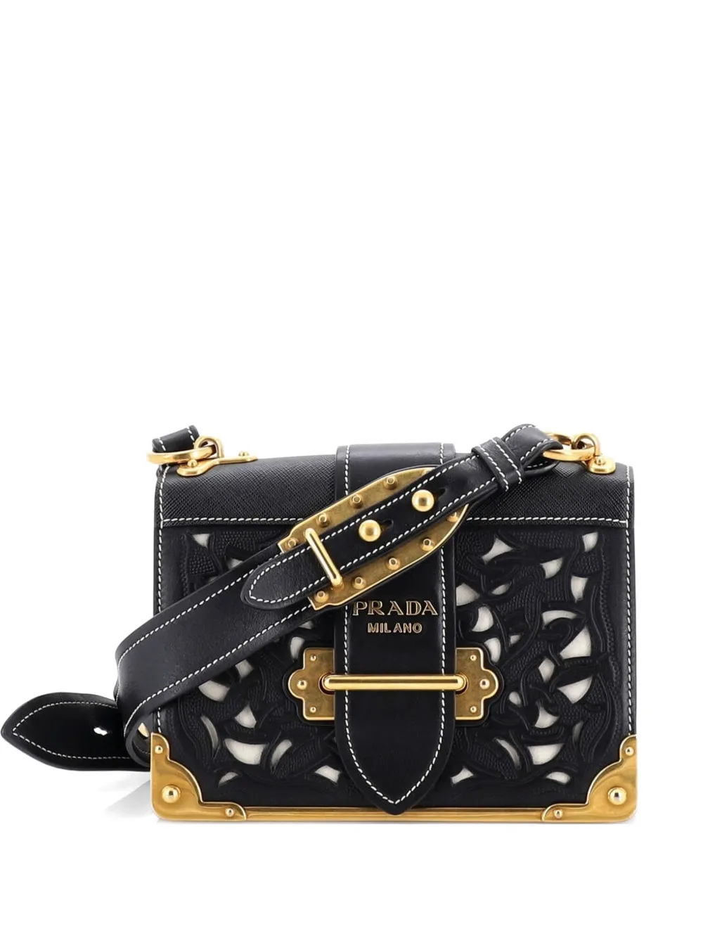 Prada Pre-Owned Cahier Studded Laser Cut Leather Small crossbody bag - Black