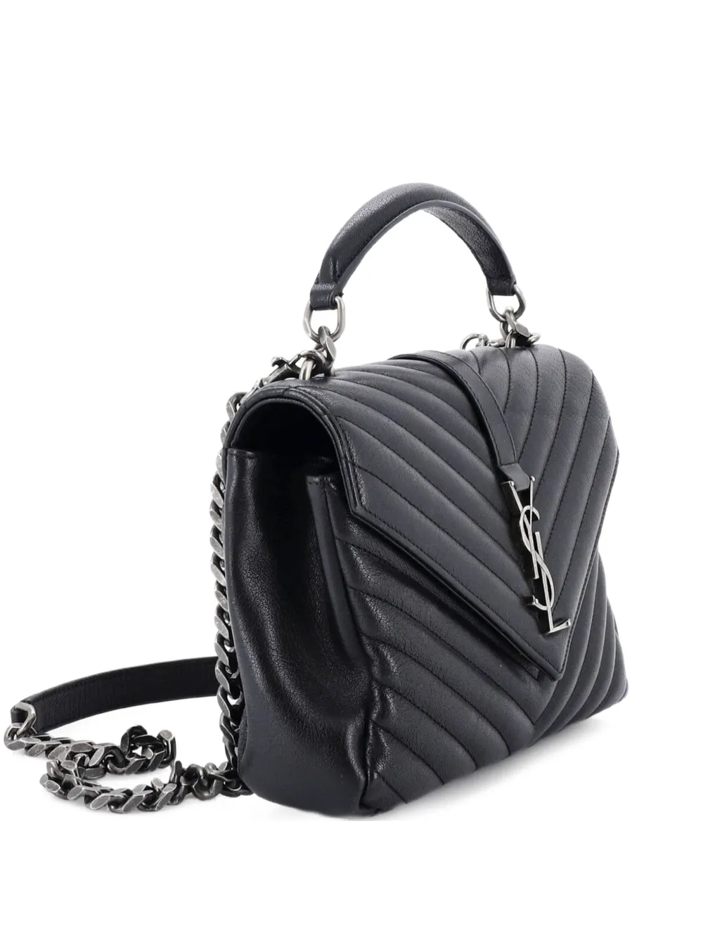 Saint Laurent Pre-Owned Classic Monogram College Bag Matelasse Chevron Leather Medium crossbody bag - Nero
