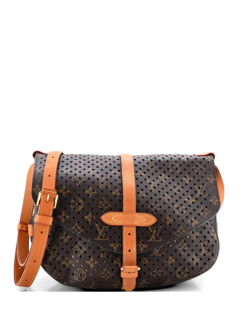 Louis Vuitton Pre-Owned Borsa a tracolla Flore Saumur traforata in tela con monogramma - Marrone