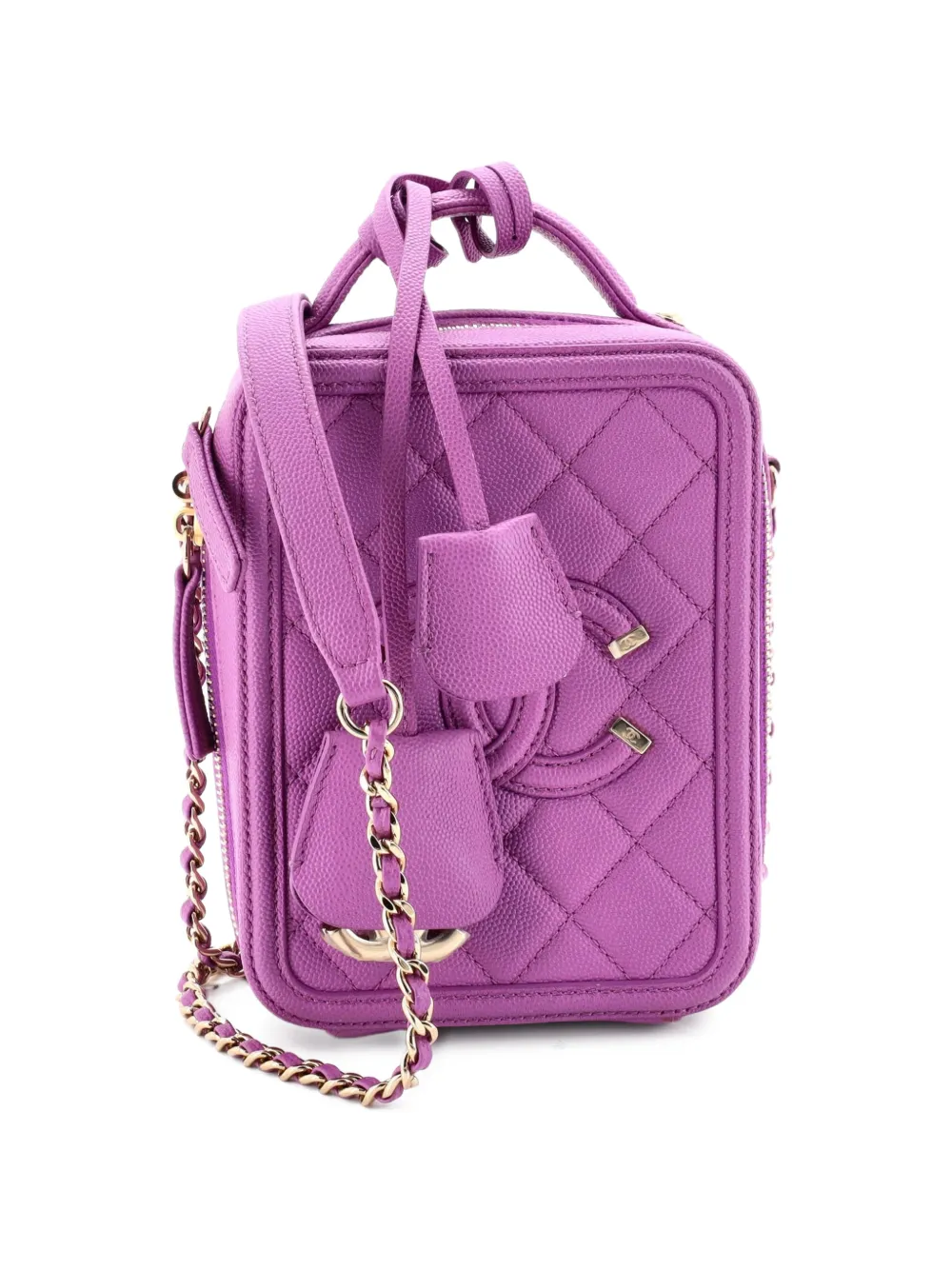 CHANEL Pre-Owned Borsa a tracolla Filigree Vertical Vanity in pelle Caviar trapuntata - Viola