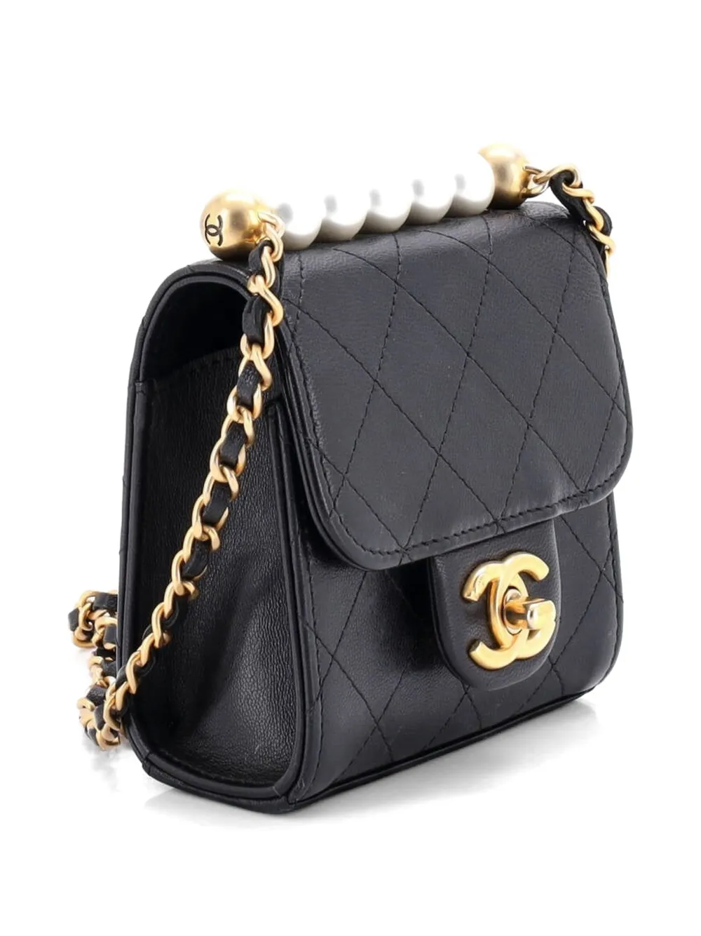  Chanel Pre-owned Sac à Bandoulière Avec Chaîne Chic Pearls à Rabat En Cuir De Chèvre Matelassé Format Mini - Noir 