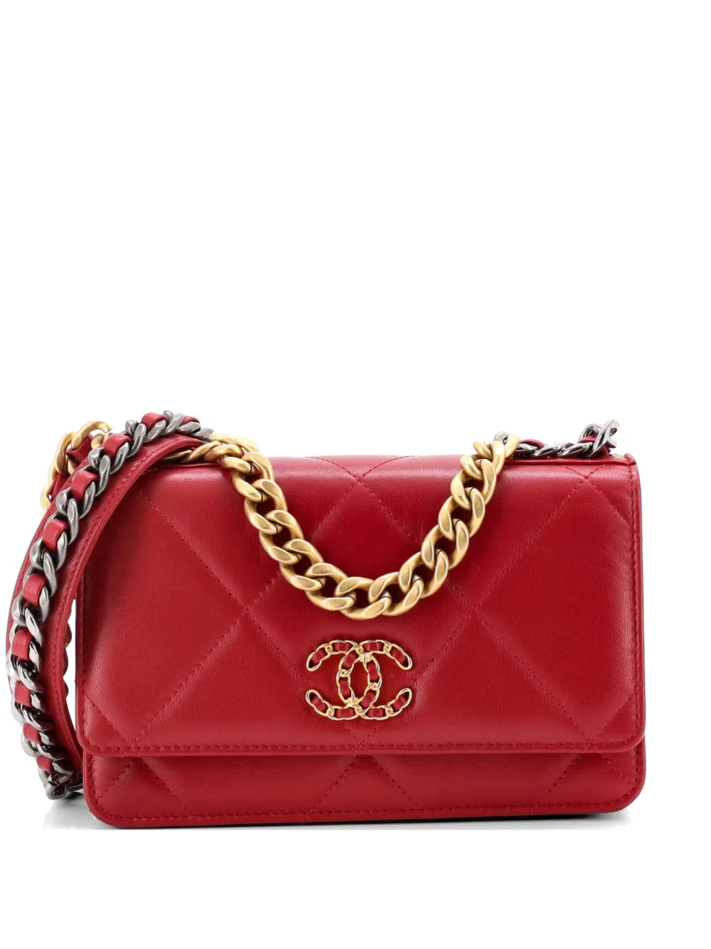CHANEL Pre-Owned Borsa a tracolla 19 in pelle di capra trapuntata con catena - Rosso