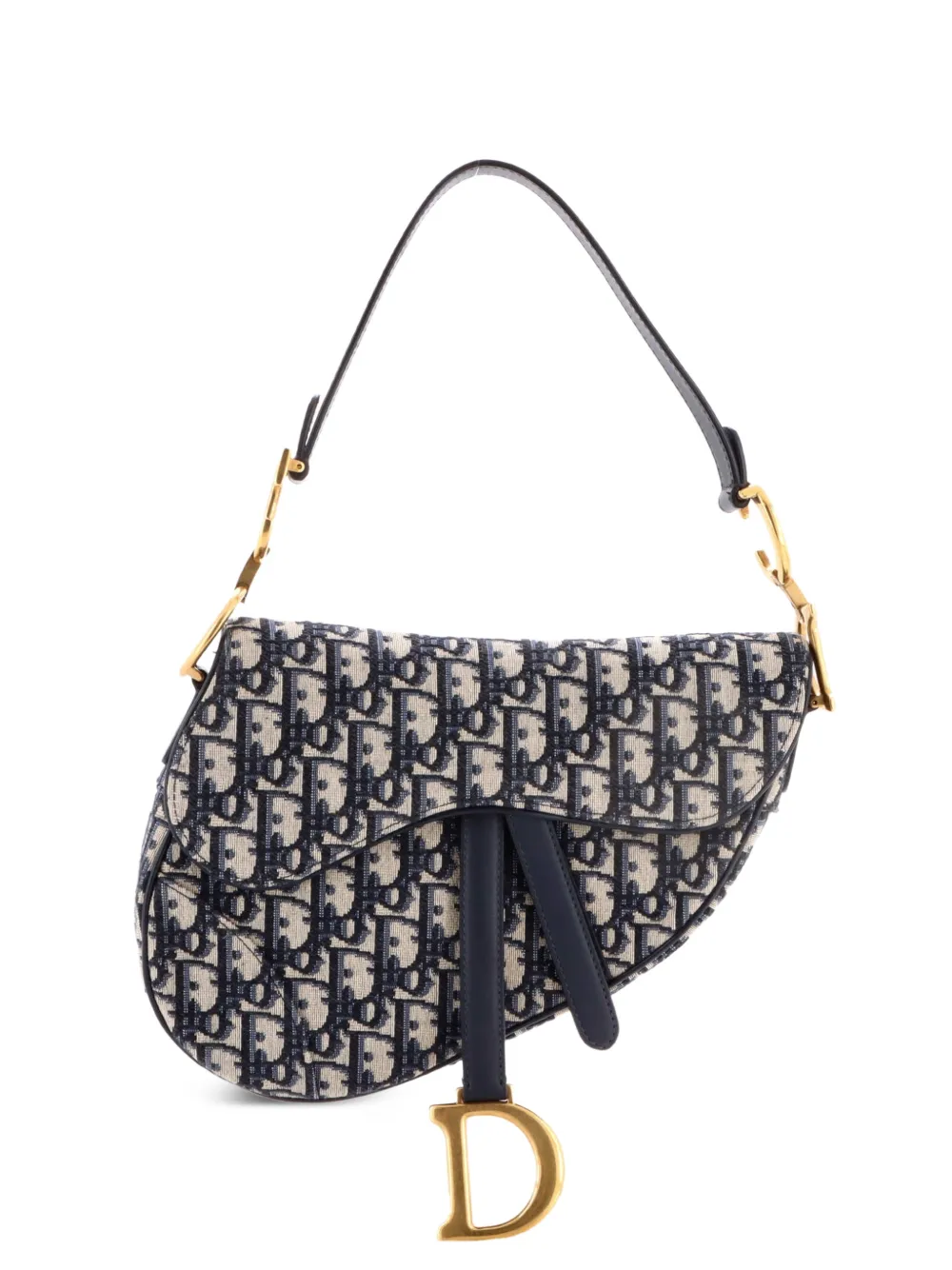 Christian Dior Pre-Owned Borsa a spalla Saddle media in tela con motivo Oblique - Blu