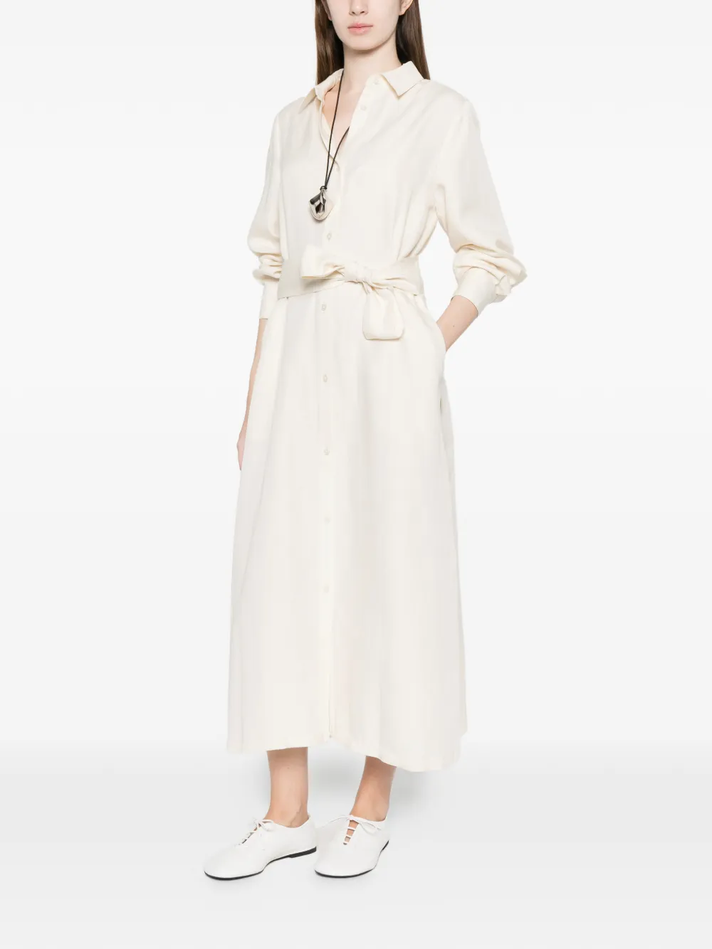  Woolrich Tie Waist Chemisier Dress - Neutrals 