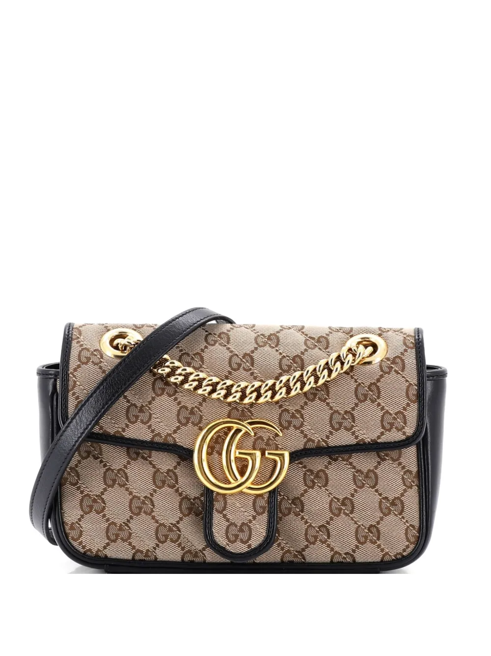Gucci Pre-Owned Borsa a tracolla GG Marmont mini in pelle e tela GG trapuntata con battente e motivo diagonale - Nero