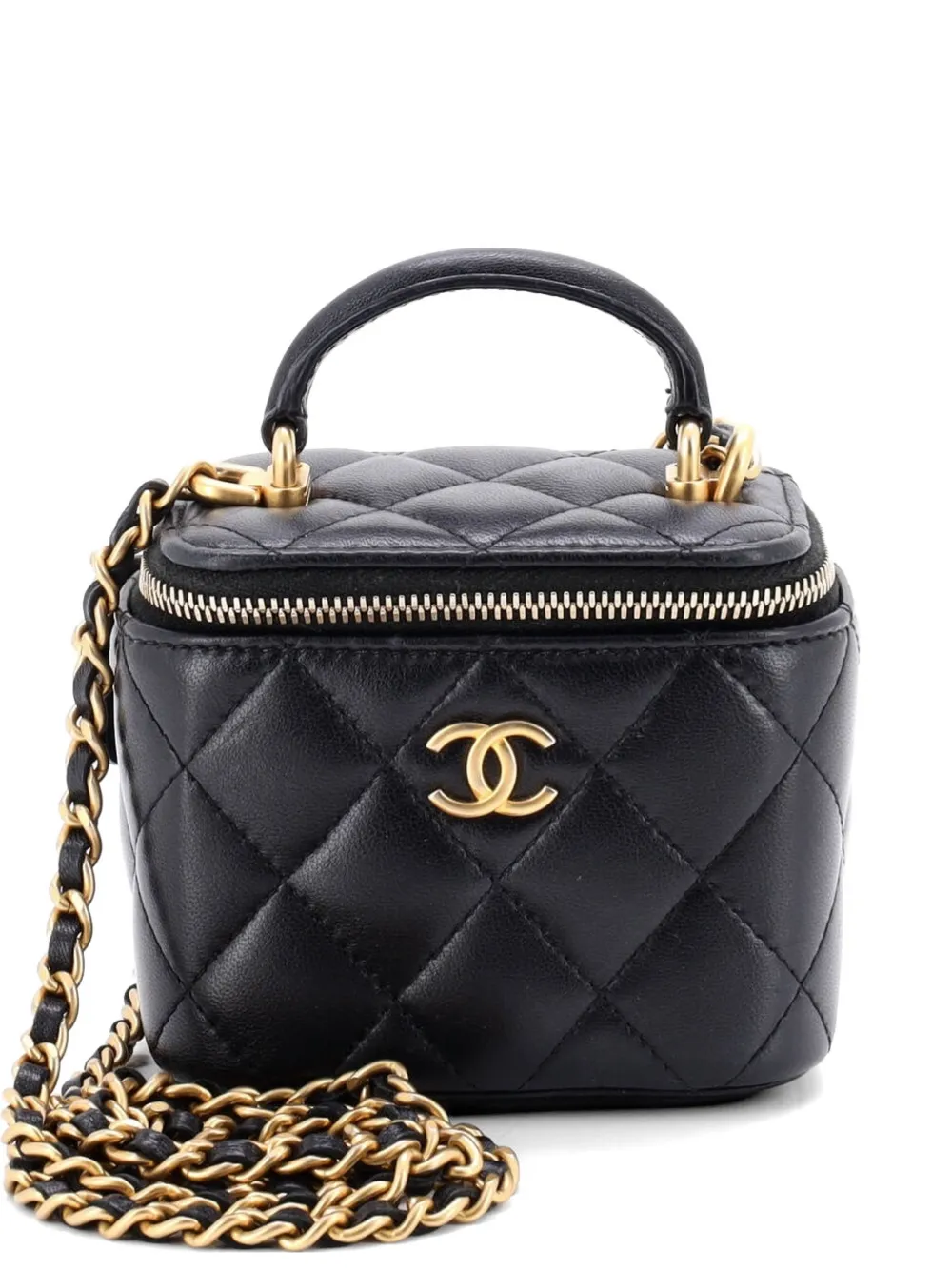 CHANEL Pre-Owned Borsa a tracolla Vanity Case mini in pelle di agnello trapuntata con manico - Nero