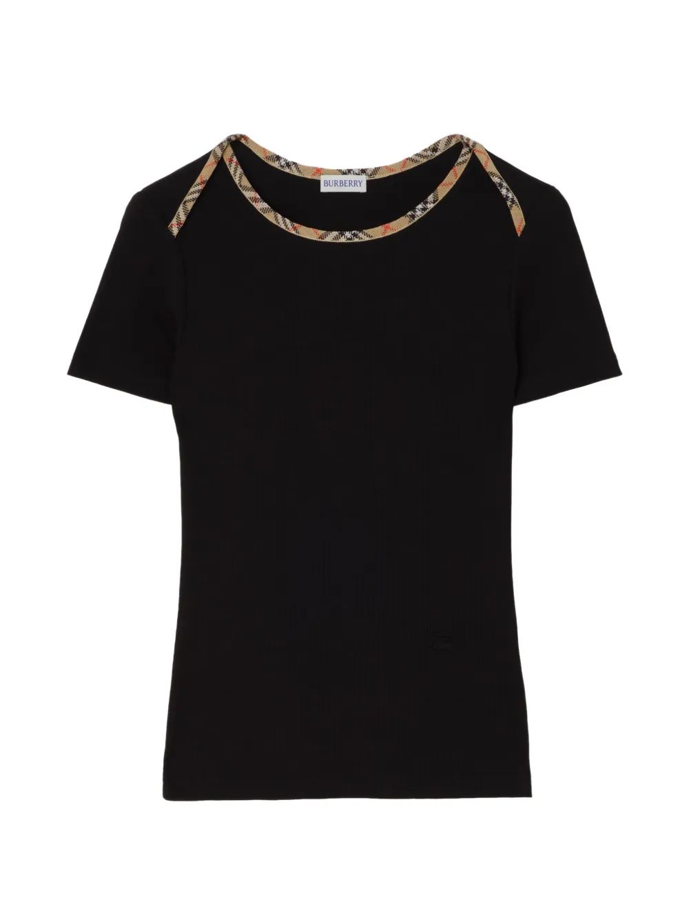 Burberry Check trim stretch cotton T-shirt - Nero
