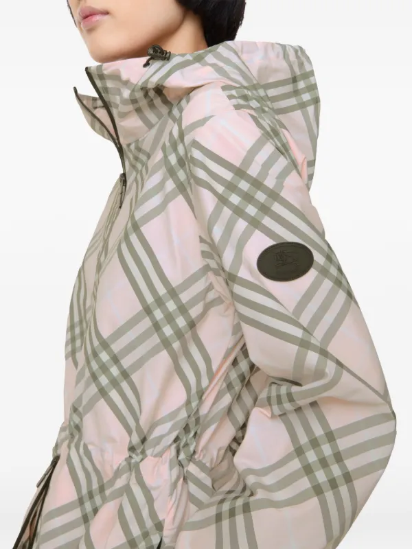 【Burberry】レディース 4Lサイズ ノーカラー チェック柄 ジャケット Burberry Check Whitstable Hooded Jacket | Pink | FARFETCH