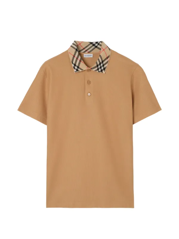 Burberry Check Collar Cotton Polo Shirt in Neutrals