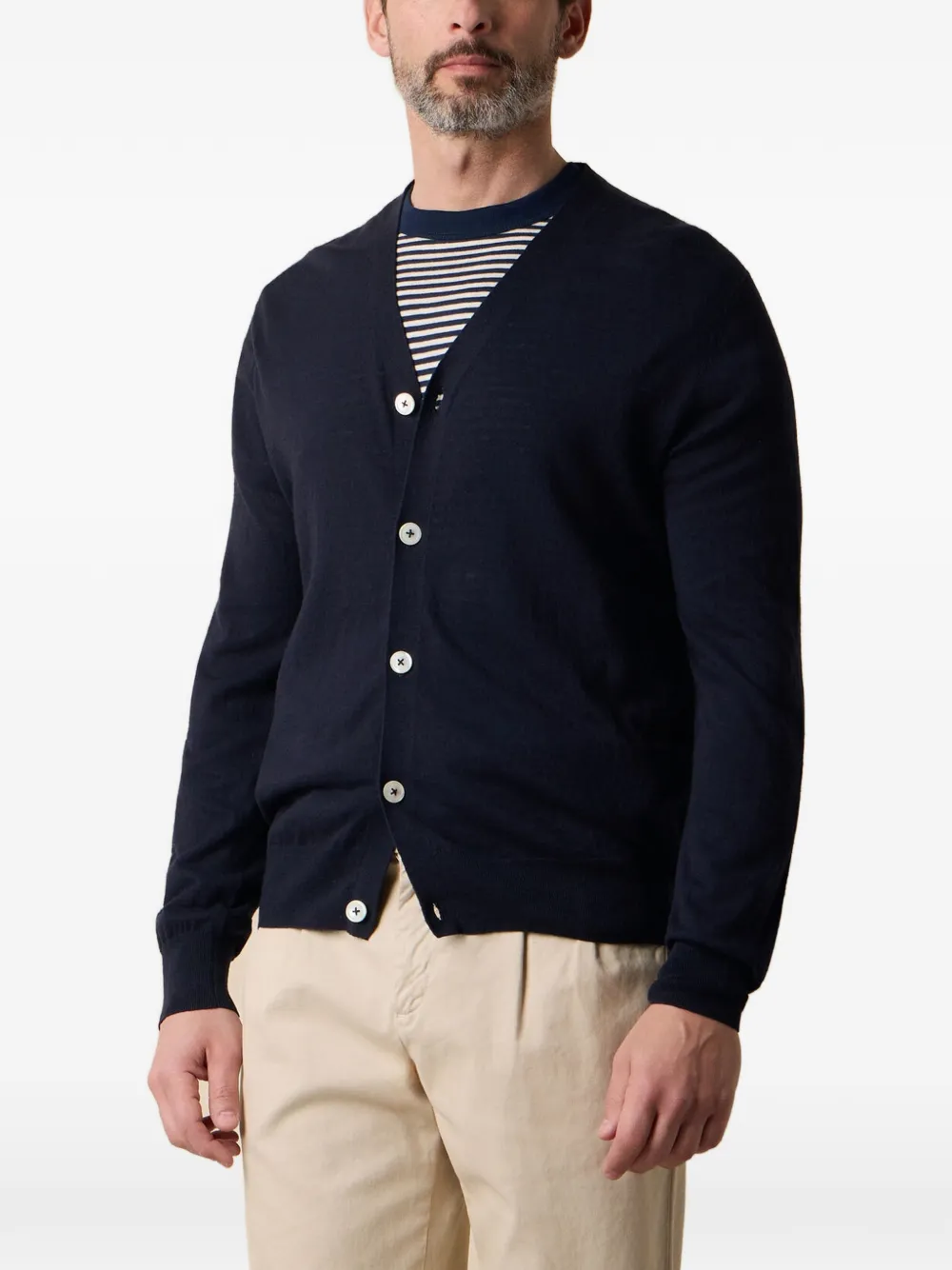 Brooks Brothers Gerippter Cardigan mit V-Ausschnitt - Blau