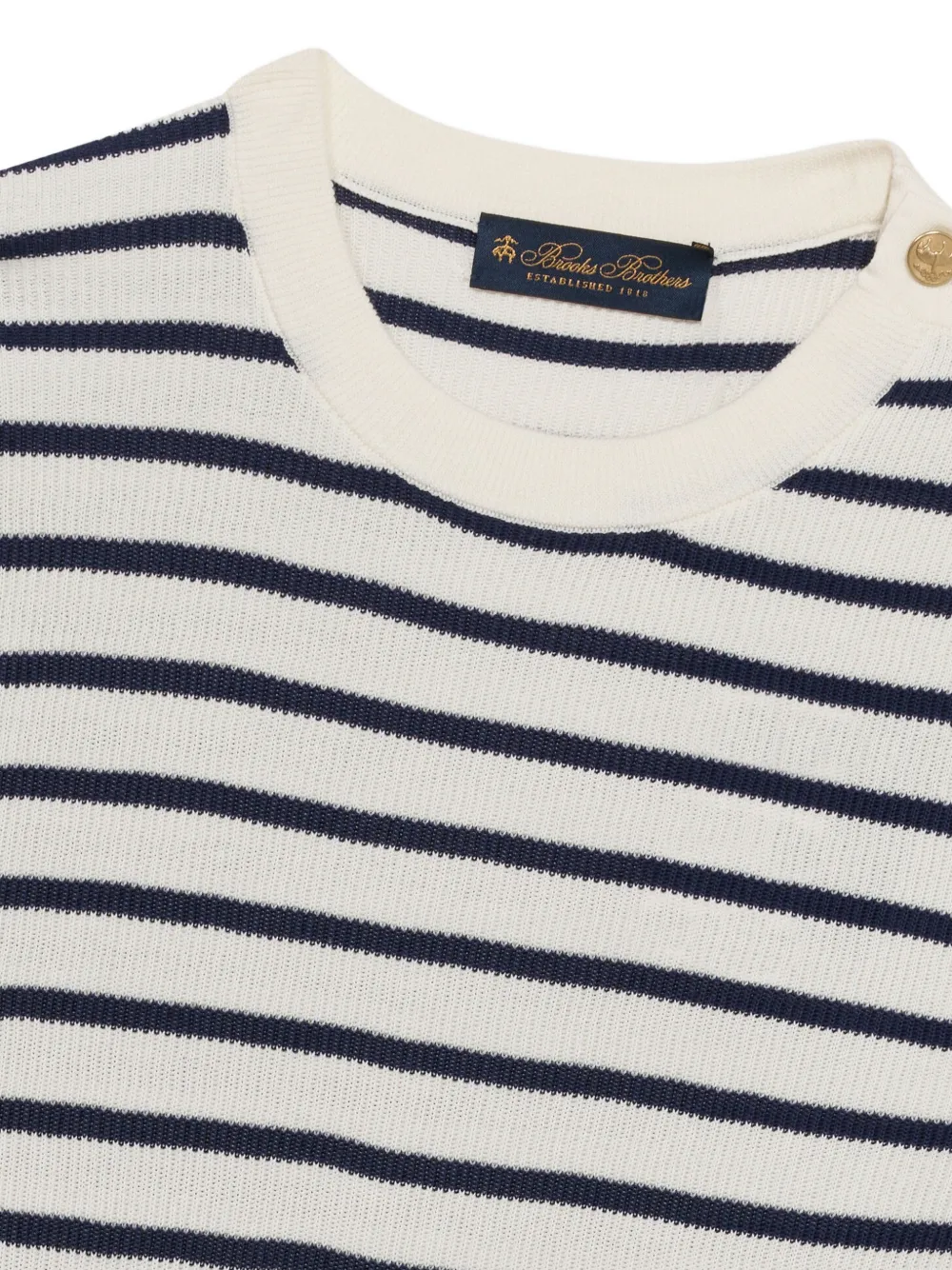  Brooks Brothers Striped Gold-button Crew-neck Sweater - Neutrals 