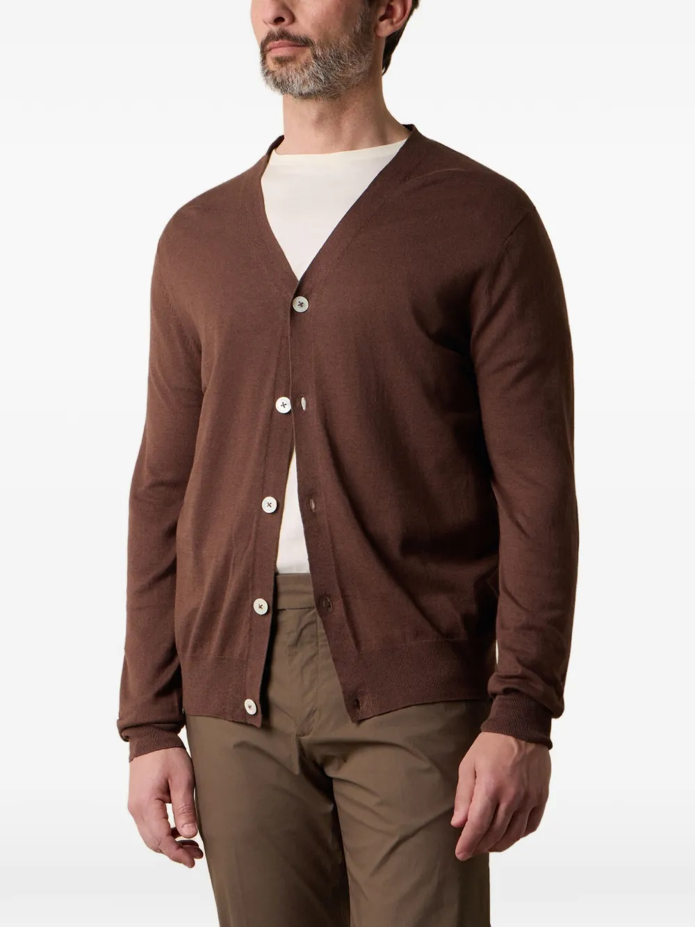 Brooks Brothers Cardigan a coste con scollo a V - Marrone