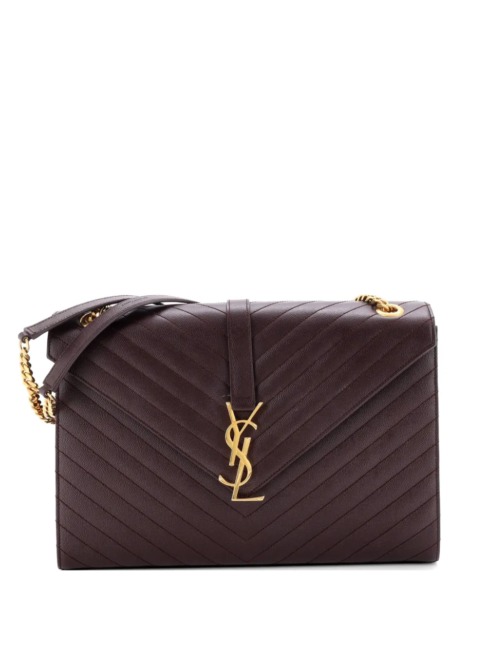 Saint Laurent Pre-Owned Classic Monogram Envelope Satchel Matelasse Chevron Leather Large shoulder bag - Rosso