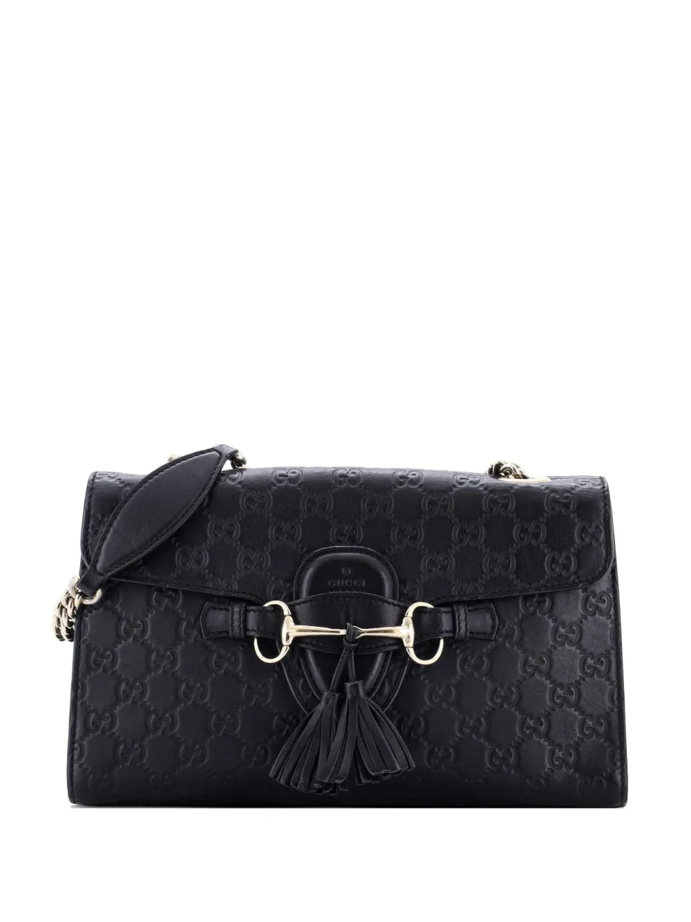 Gucci Pre-Owned Borsa a spalla Emily media in pelle Guccissima con battente e catena - Nero
