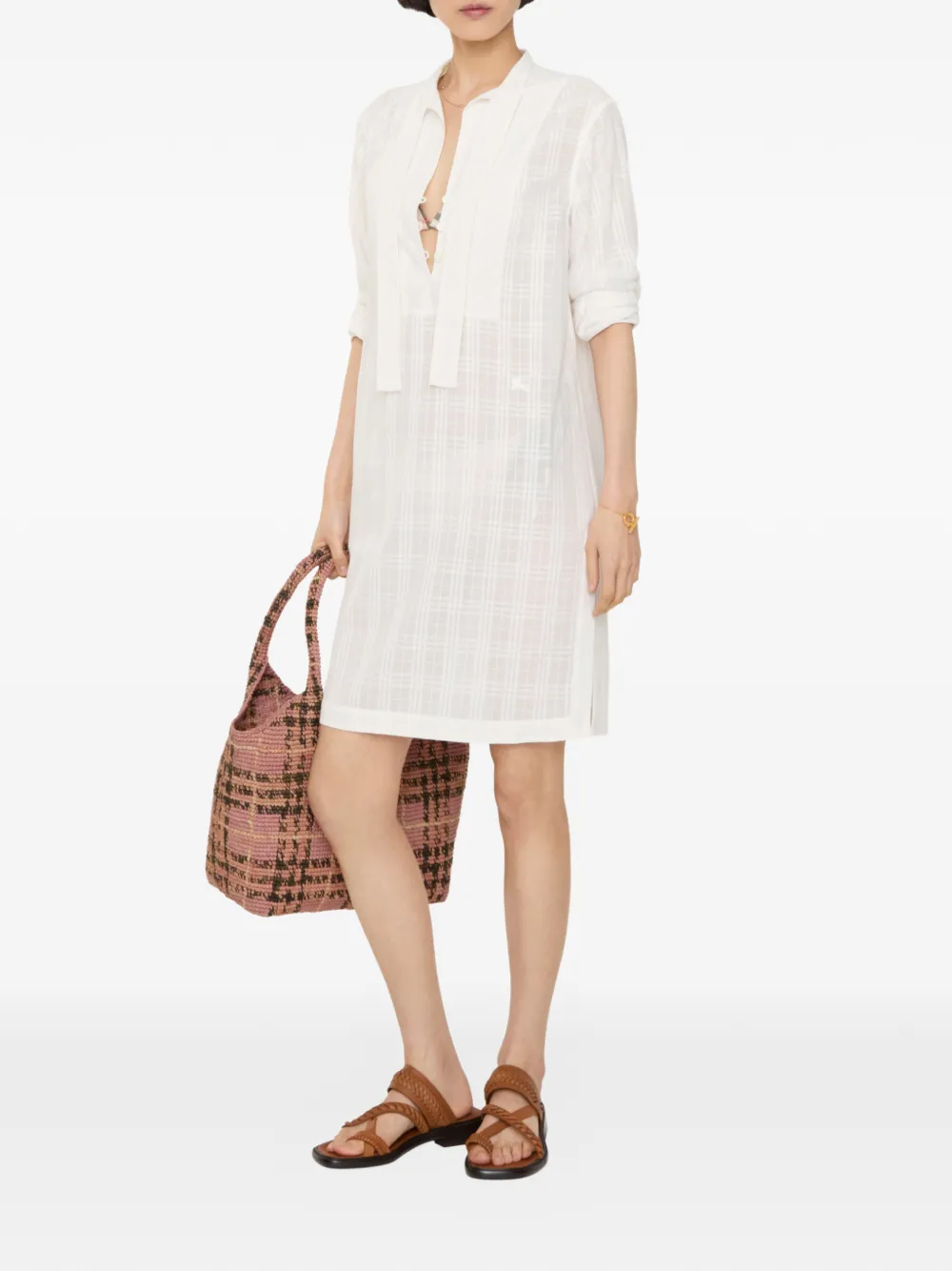 Burberry Geruite katoenen voile jurk Beige