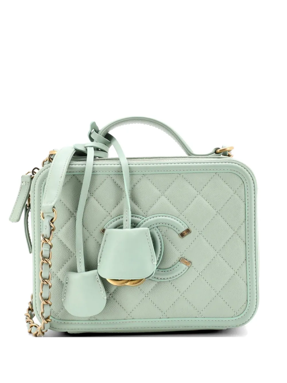 CHANEL Pre-Owned Borsa a tracolla Filigree Vanity Case media in pelle Caviar trapuntata - Verde