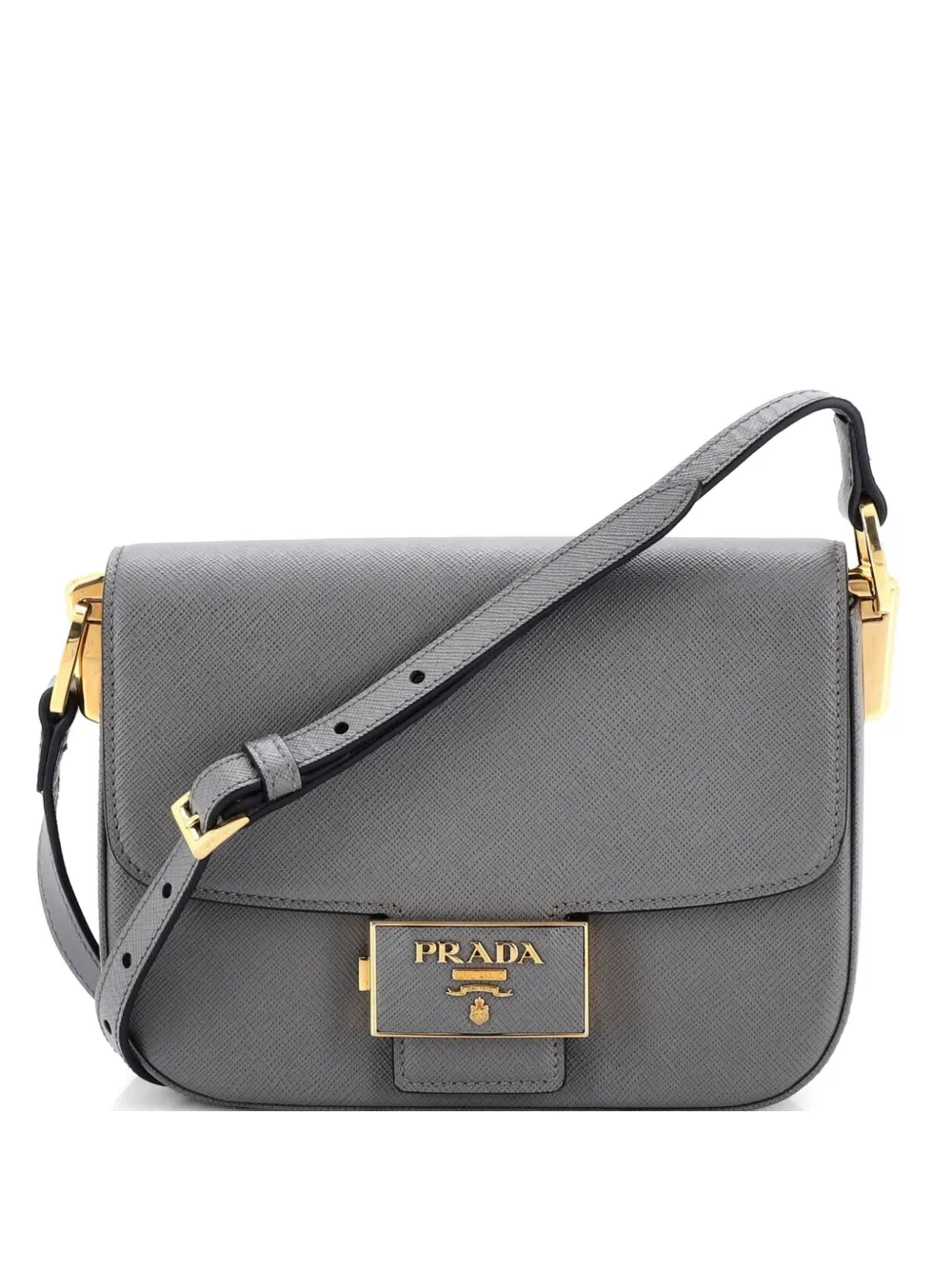 Prada Pre-Owned Embleme Flap Bag Saffiano Leather Small shoulder bag - Grigio