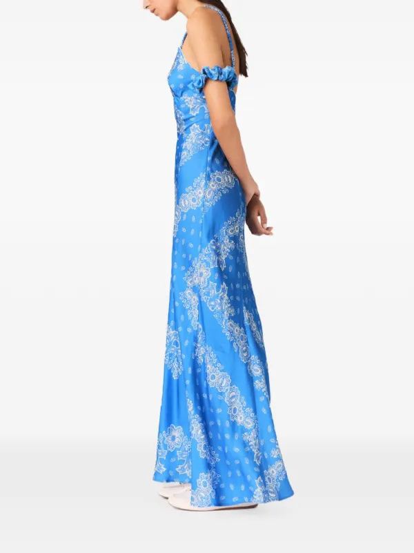maje blue silk dress Embroidered satin dress Blue For Women