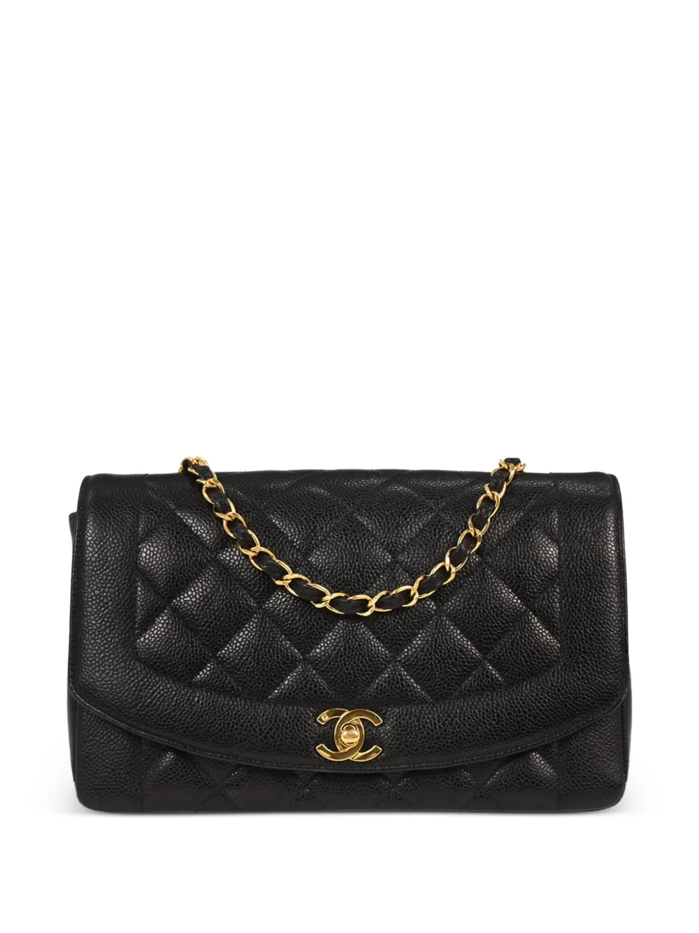 Pre-owned Chanel 1995 Medium Diana Quilted Leather Shoulder Bag In Black